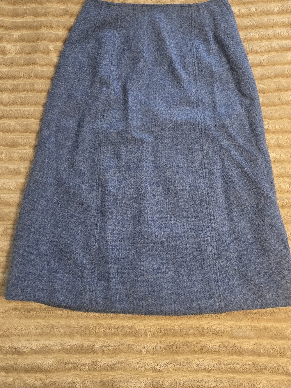 Vintage 60s 70s Derek Rayne Ltd Carmel Wool A-Line Midi Skirt Blue Tweed